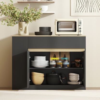 HOMCOM Kitchen Island, Storage Cabinet with Adjustable Shelf, 2 Drawers, 3 Open Shelves, Black