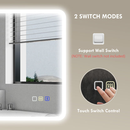 HOMCOM 80 x 60cm LED Bathroom Mirror, with Bluetooth - Silver Tone