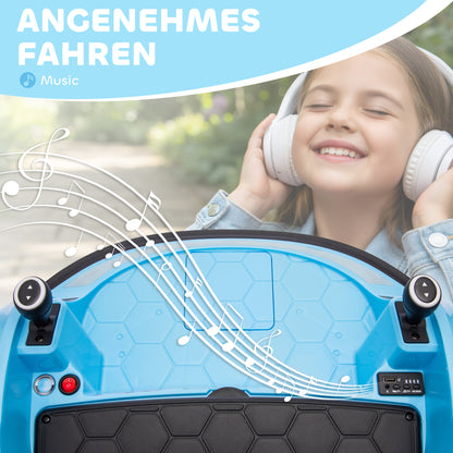 AIYAPLAY 360° Rotation Kids Bumper Car, 12V Waltz Car with Remote Control, Dual Joystick, Music, Lights, Light Blue