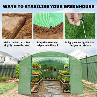 Outsunny 19 x 9.8ft Walk-In Polytunnel Greenhouse - Green