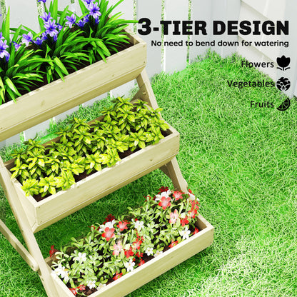 Outsunny 3 Tier Raised Garden Bed Wooden Elevated Planter Box Kit, 66L for Flower, Vegetable, Herb, 65x75x78cm, Green