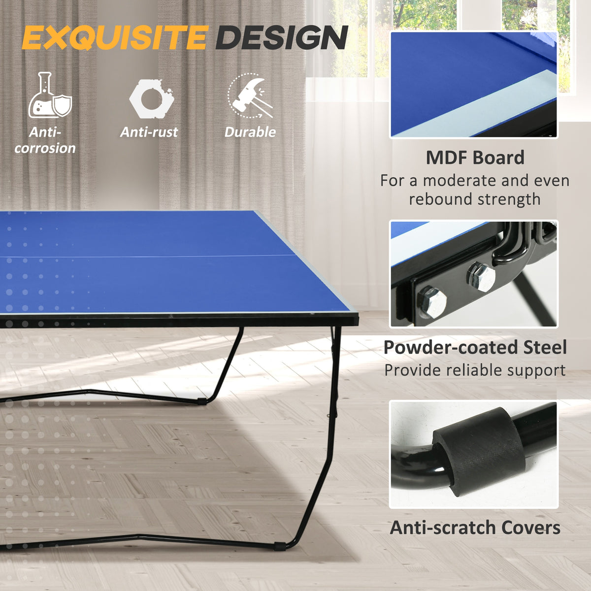 SPORTNOW 9FT Folding Tennis Table, with 8 Wheels, for Indoor Use, Blue