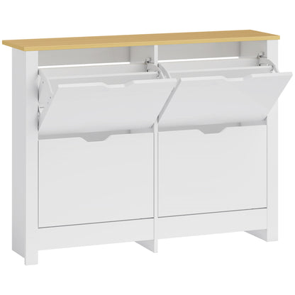 HOMCOM Slim Shoe Cabinet, Narrow Shoe Cupboard with 4 Flip Drawers, Adjustable Shelves for 16 Pairs of Shoes, White