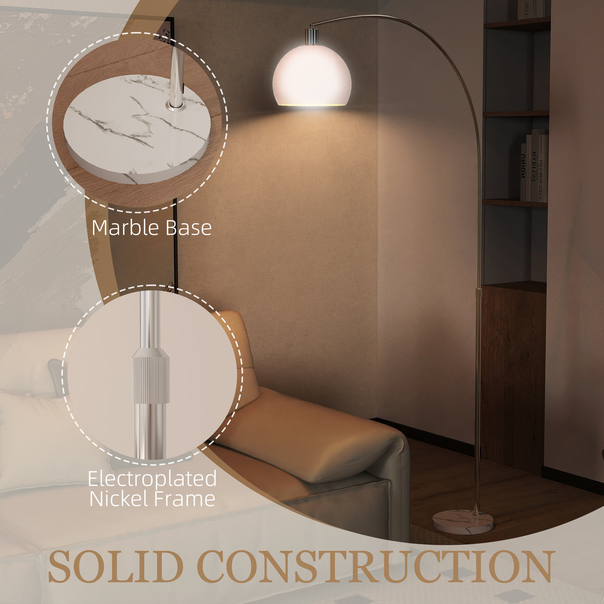 HOMCOM Floor Lamp for Living Room, Modern Standing Lamp with Shade & Foot Switch for Bedroom, Office, White