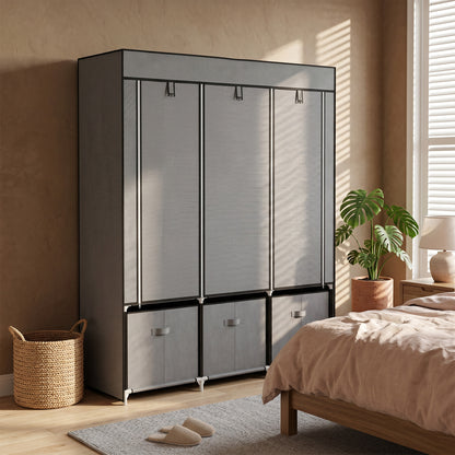HOMCOM Foldable Fabric Wardrobe for Bedroom, Portable Wardrobe with 5 Shelves, 2 Hanging Rails and 3 Fabric Drawers, Dark Grey