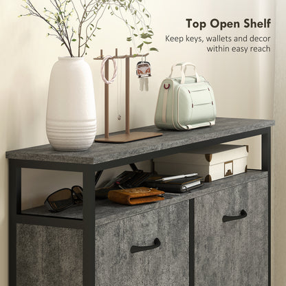 HOMCOM Shoe Storage Cabinet with 4 Flip Drawers and Open Shelf - Cement Grey