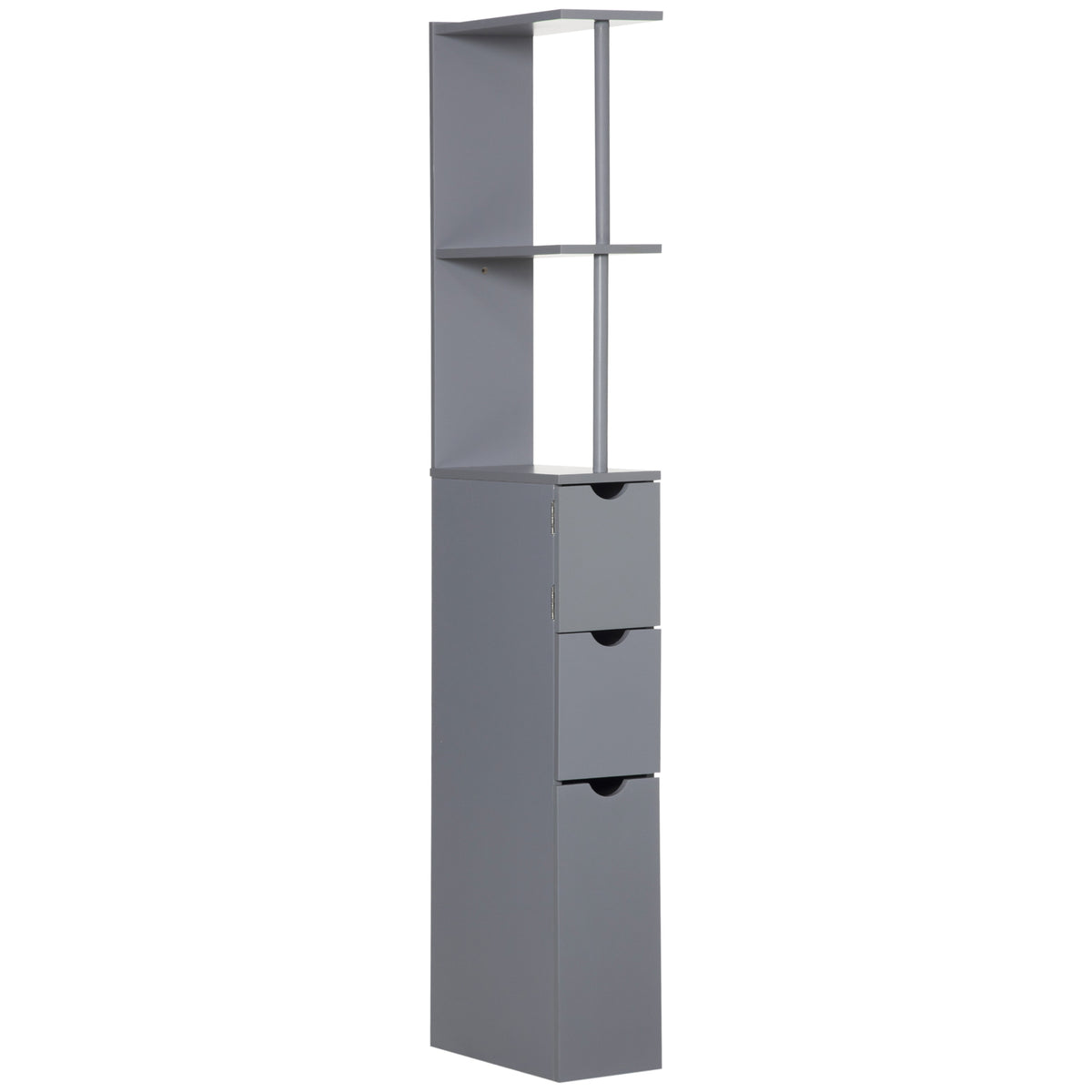 HOMCOM Tall Bathroom Cabinet, Freestanding Slim Bathroom Storage Cabinet with 2-Tier Open Shelf and 2 Drawers for Small Space, Narrow Cupboard Storage Unit, Grey