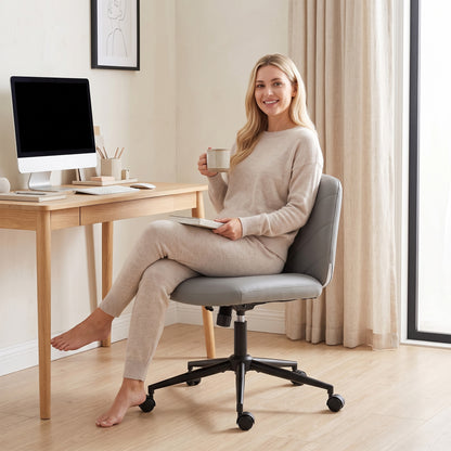 HOMCOM Home Office Desk Chair Height Adjustable Swivel Chair Cross Legged Wide Seat Swivel Wheels Grey