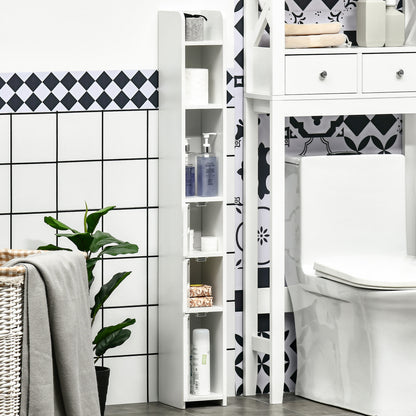kleankin Modern Bathroom Storage Cabinet, Freestanding Tall Bathroom Cabinet with Open Shelves for Bedroom Hallway, White
