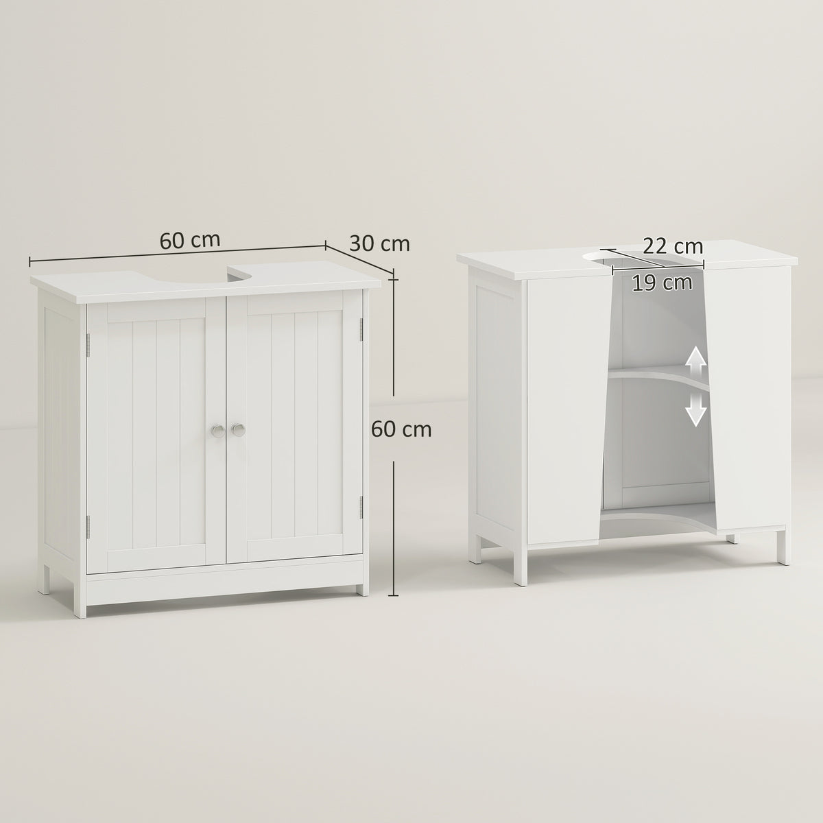 HOMCOM Under Sink Bathroom Storage Cabinet 2 Layers Vanity Unit Wooden - White