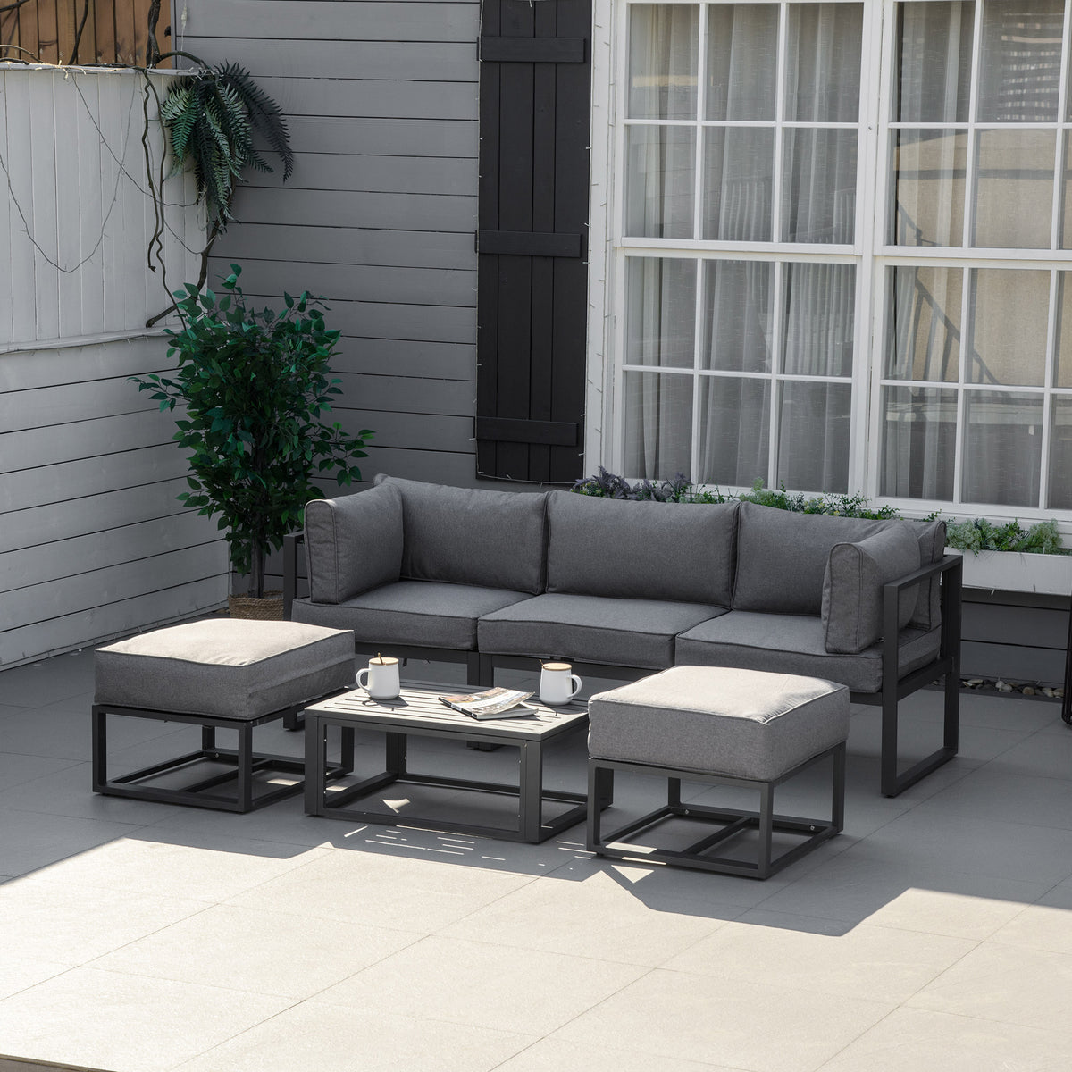Outsunny 6 Piece Outdoor Couch, Sectional Sofa Set with Aluminum Patio Conversation Furniture, Grey