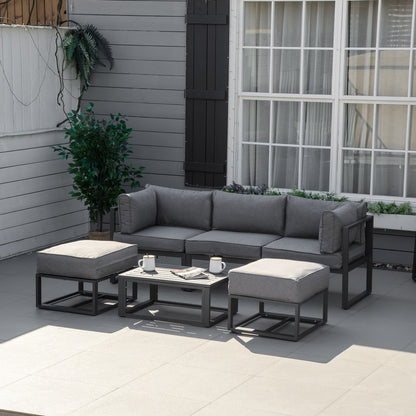 Outsunny 6 Piece Outdoor Couch, Sectional Sofa Set with Aluminum Patio Conversation Furniture, Grey