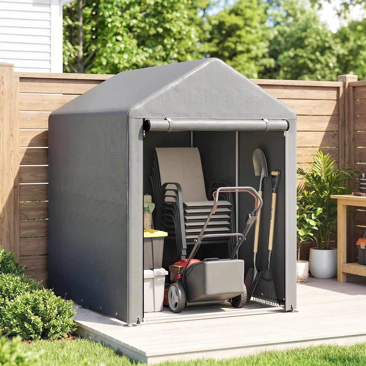 Outsunny 179 x 120cm Temporary Garden Shed, with Accessories - Light Grey