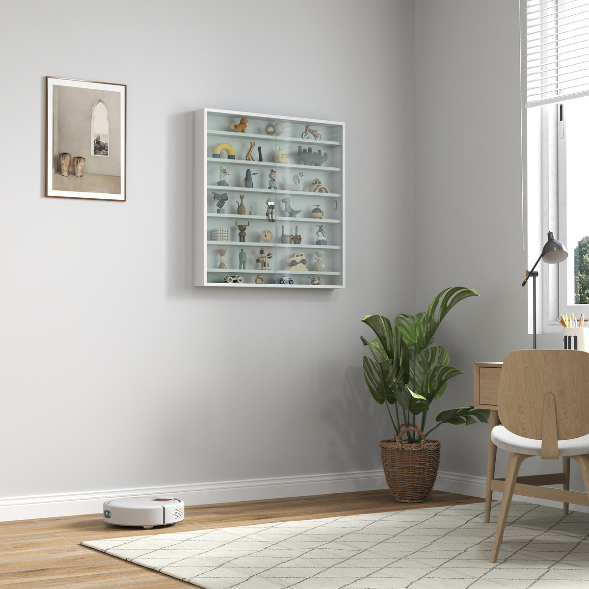 HOMCOM Six Shelf Display Cabinet, with Glass Doors - White