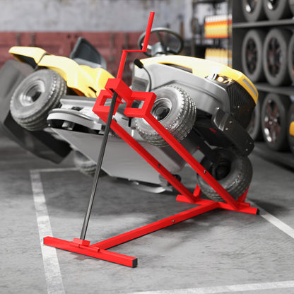 HOMCOM 400 kg Foldable Ride-On Mower Jack Lift, Adjustable Steel Lifting Device, for Lawn Mower, ATV, Red