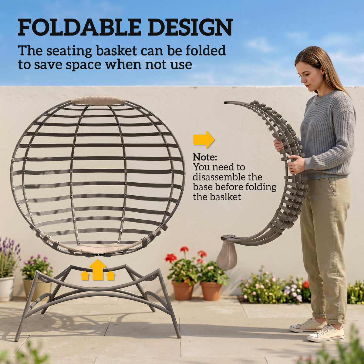 Outsunny Egg Chair with Cushion & Side Pocket - Sand