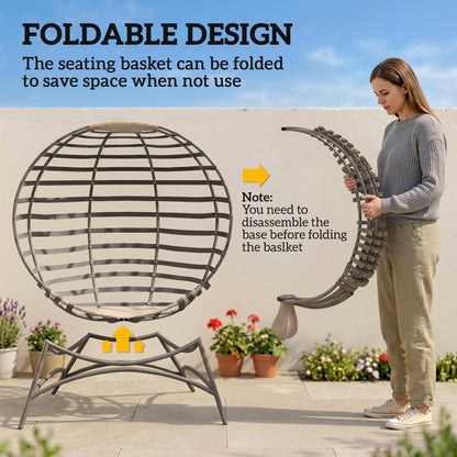 Outsunny Egg Chair with Cushion & Side Pocket - Sand