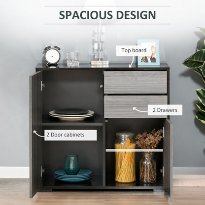 HOMCOM High Gloss Frame Sideboard, Push-Open Design with 2 Drawer for Living Room, Bedroom, 74H x 79W x 36Dcm, Light Grey and Black