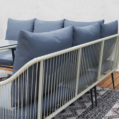 Outsunny Six-Piece Rattan Strong Garden Sofa Set with Removable and Washable Covers - Grey