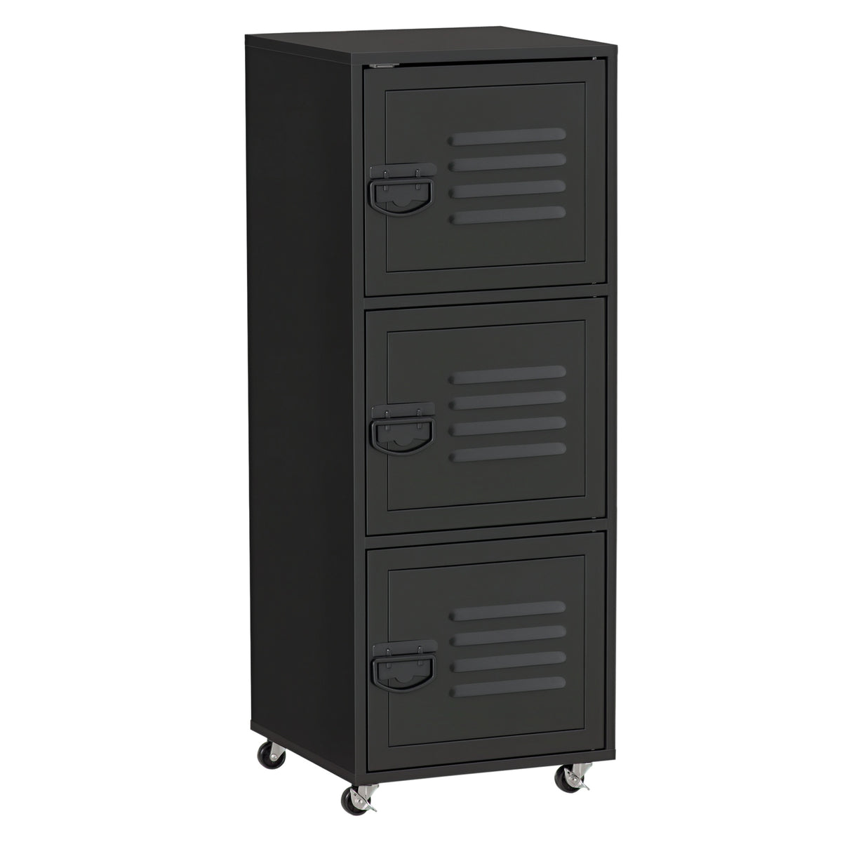 HOMCOM Rolling Storage Cabinet 3-Tier Mobile File Cabinet with Wheels & Metal Doors for Home Office, Living Room, Black