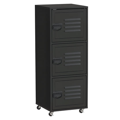 HOMCOM Rolling Storage Cabinet 3-Tier Mobile File Cabinet with Wheels & Metal Doors for Home Office, Living Room, Black