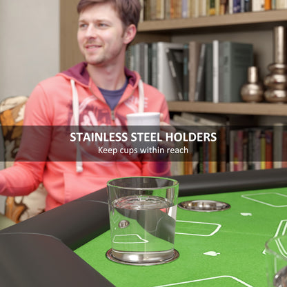 SPORTNOW 8 Player Folding Poker Table, Portable Octagon Blackjack Table with Cup Holders, Padded Edge, Green