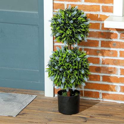 HOMCOM Set of 2 Artificial Plants, Lavender Flowers Ball Trees with Pot, for Home Indoor Outdoor Decor, 70cm