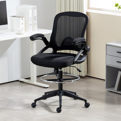 Vinsetto Drafting Chair with Flip-up Armrest, Mesh Office Stool with Foot Ring, 360 Degree Swivel Height Adjustable Chair for Standing Desk, Black
