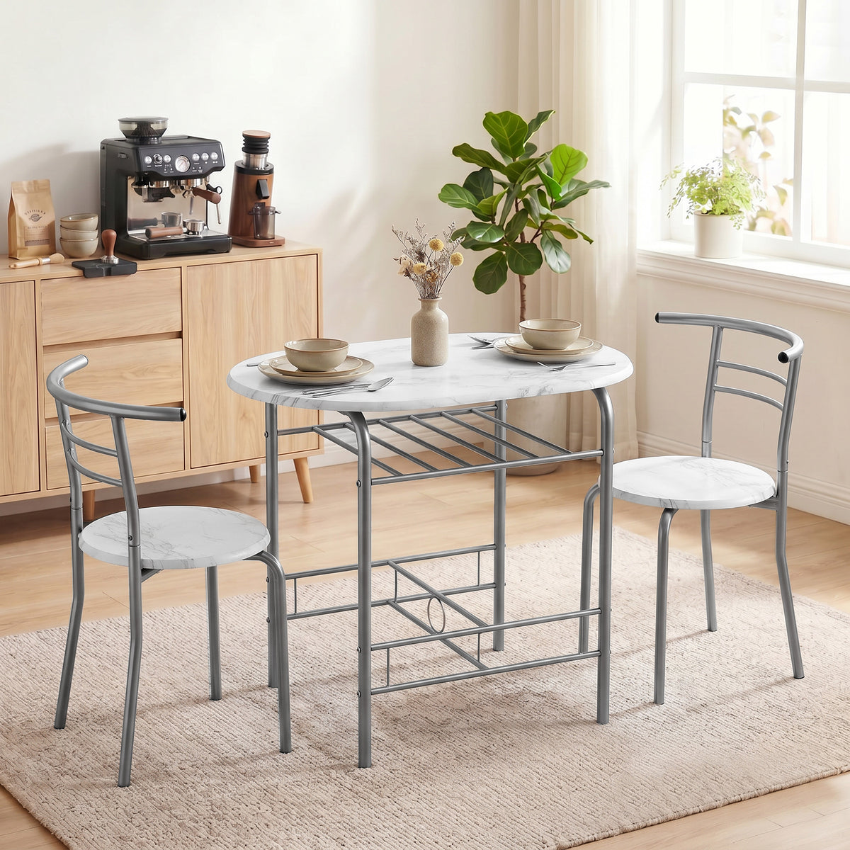 HOMCOM Three-Piece Compact Dining Set - White Marble Effect