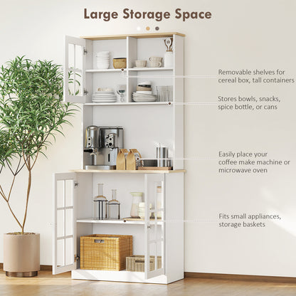 HOMCOM Kitchen Pantry, Buffet Hutch with 3 Storage Cabinets, 2 Open Shelves and Large Countertop for Kitchen, Living Room and Entryway, White