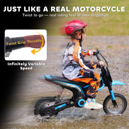 HOMCOM 24V Electric Motorbike 18km/h with Twist Grip Throttle, Enhanced Power and Extended Range - Blue
