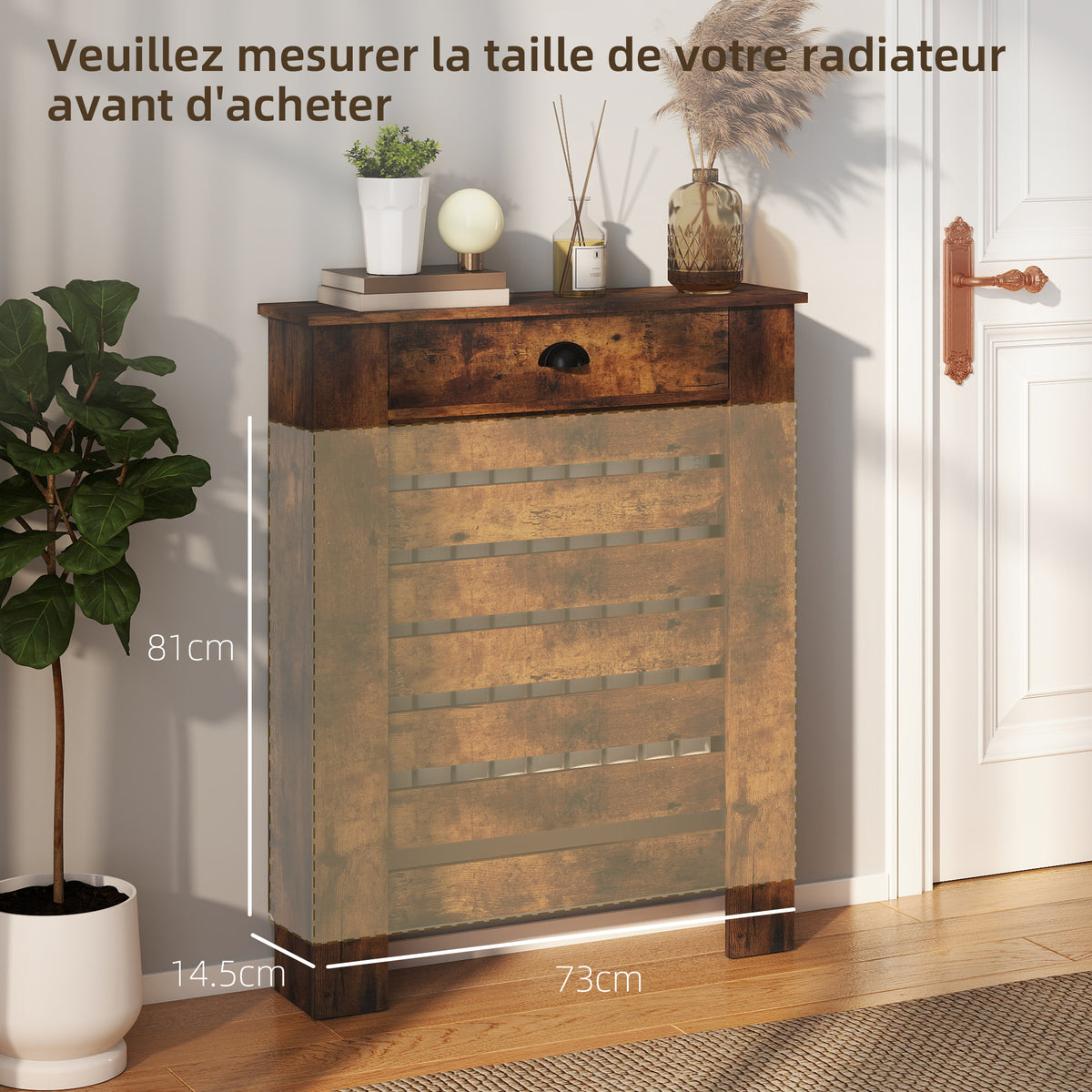 HOMCOM 95.5H x 78Wcm Radiator Cover, with Drawer - Rustic Brown