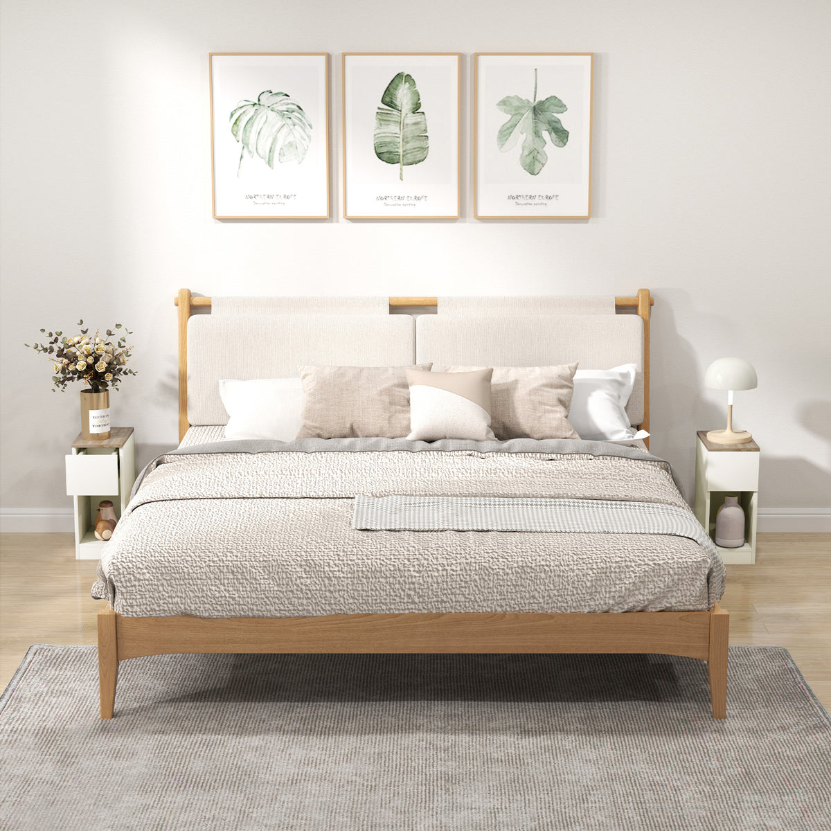 HOMCOM Set of Two Modern Storage Bedside Tables - Cream White