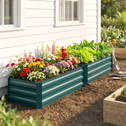 Outsunny Set of Two 100 x 60cm Steel Planter Boxes -Green