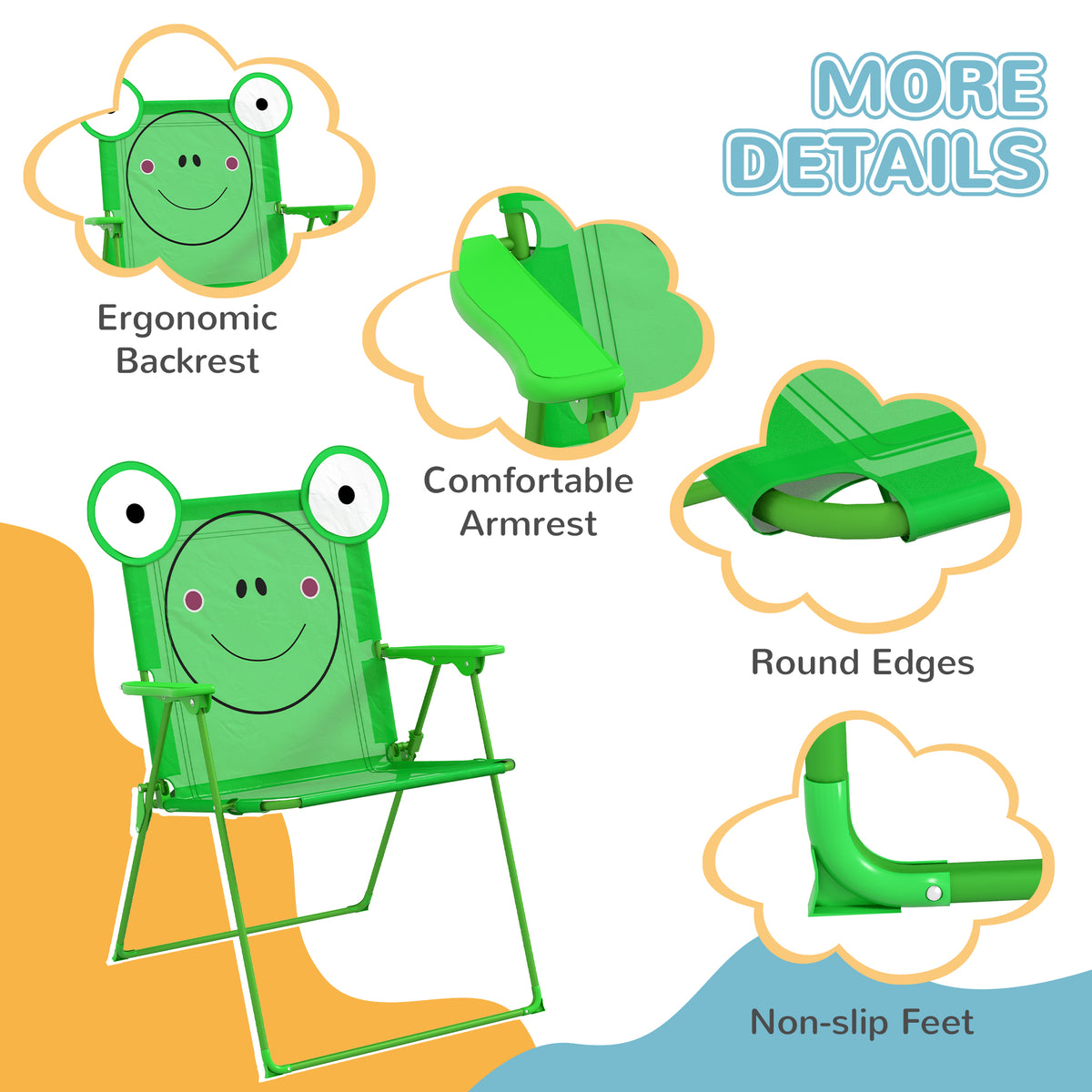 Outsunny Kids Folding Picnic Table Chair Set w/ Parasol, Green