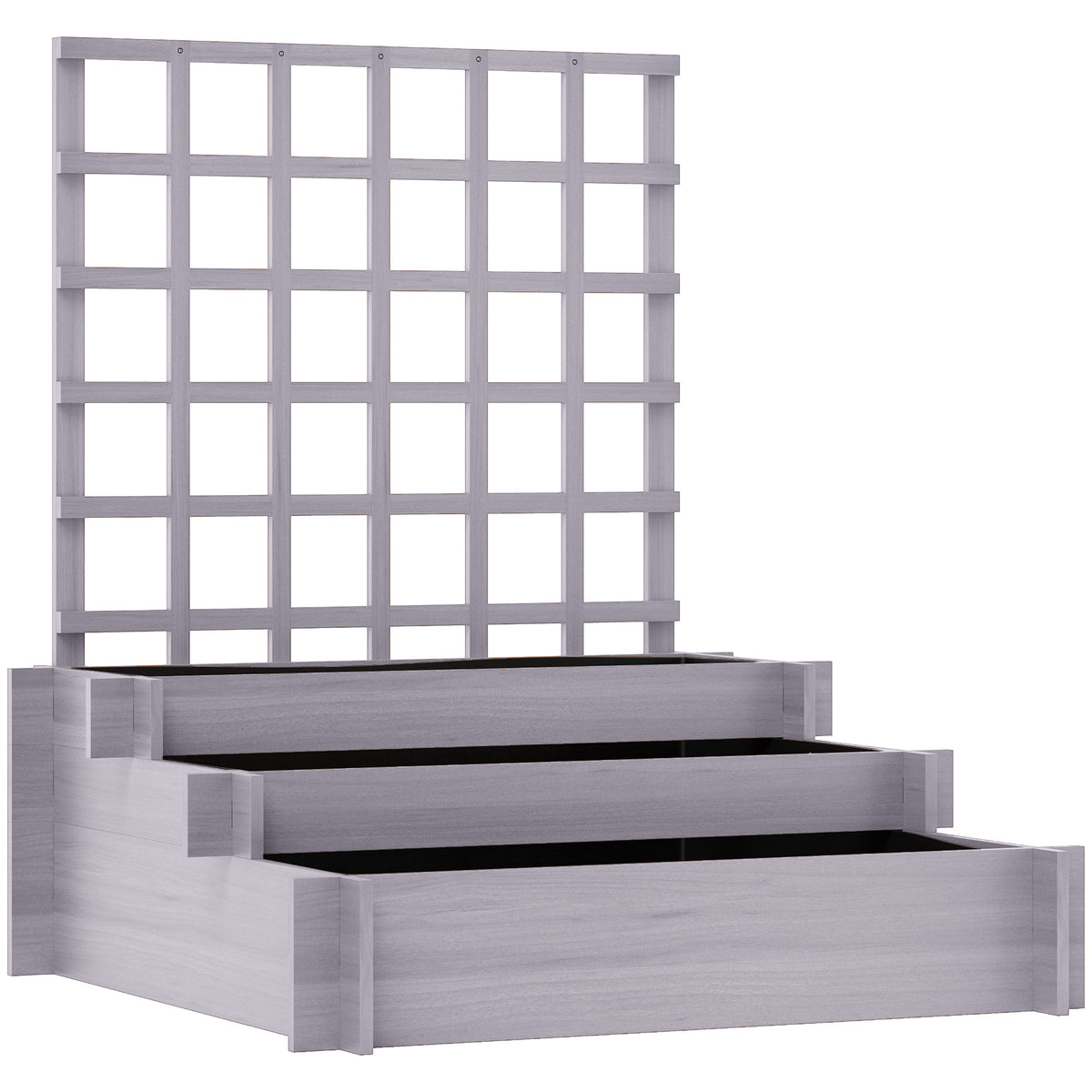 Outsunny 3 Tier Garden Planters with Trellis for Vine Climbing, Wooden Raised Beds, 95x95x110cm, Grey