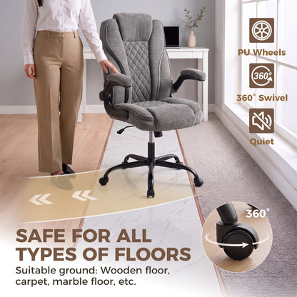 HOMCOM Office Chair, Ergonomic Desk Chair with Flip-up Armrest, Pocket Springs, Swivel Wheels, Adjustable Height, Dark Grey
