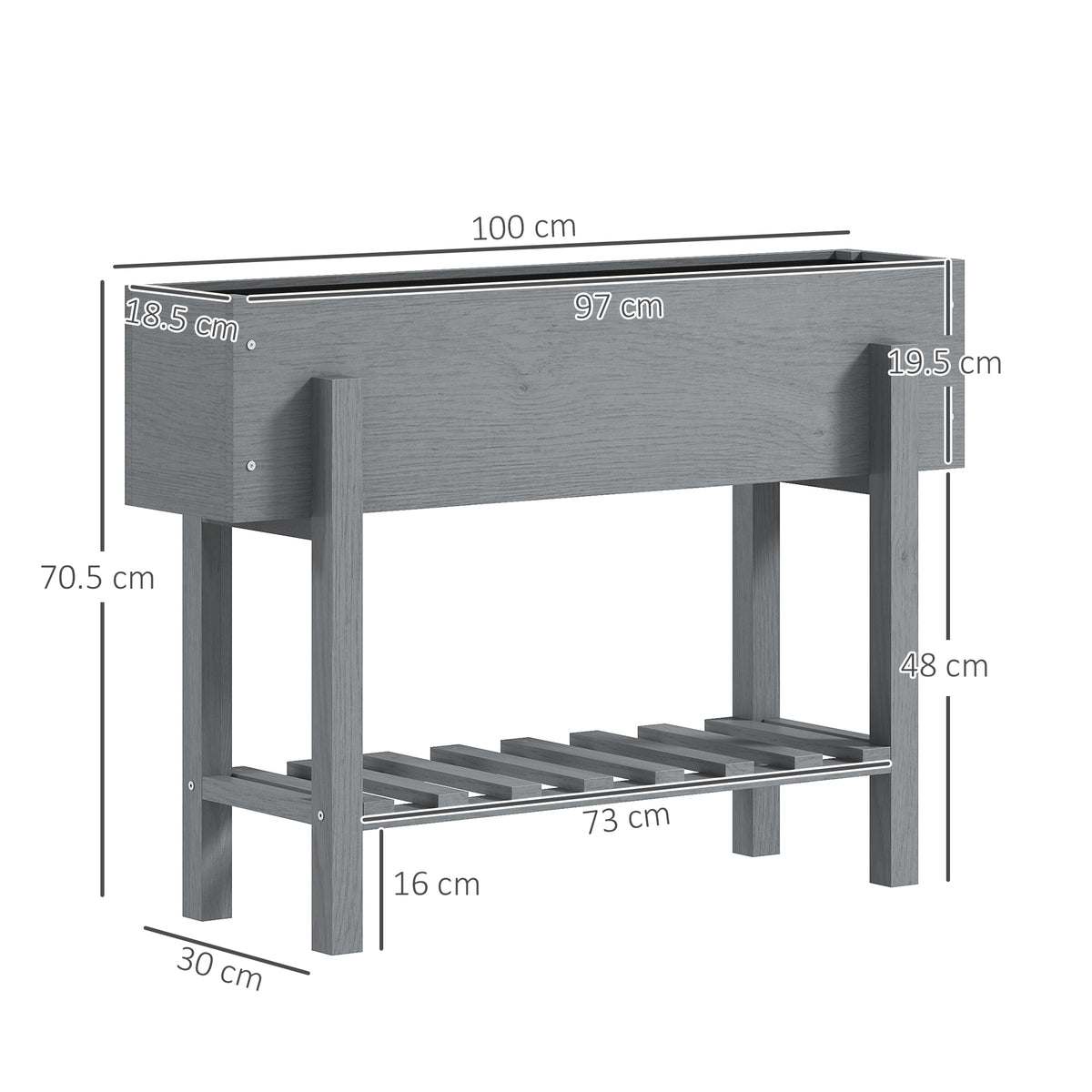 Outsunny Wooden Two-Tier Raised Planter, Two Drainage Holes, 35L - Grey