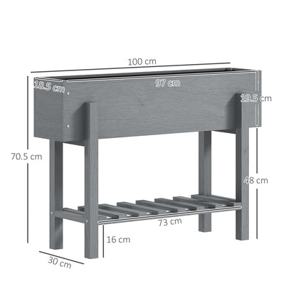 Outsunny Wooden Two-Tier Raised Planter, Two Drainage Holes, 35L - Grey