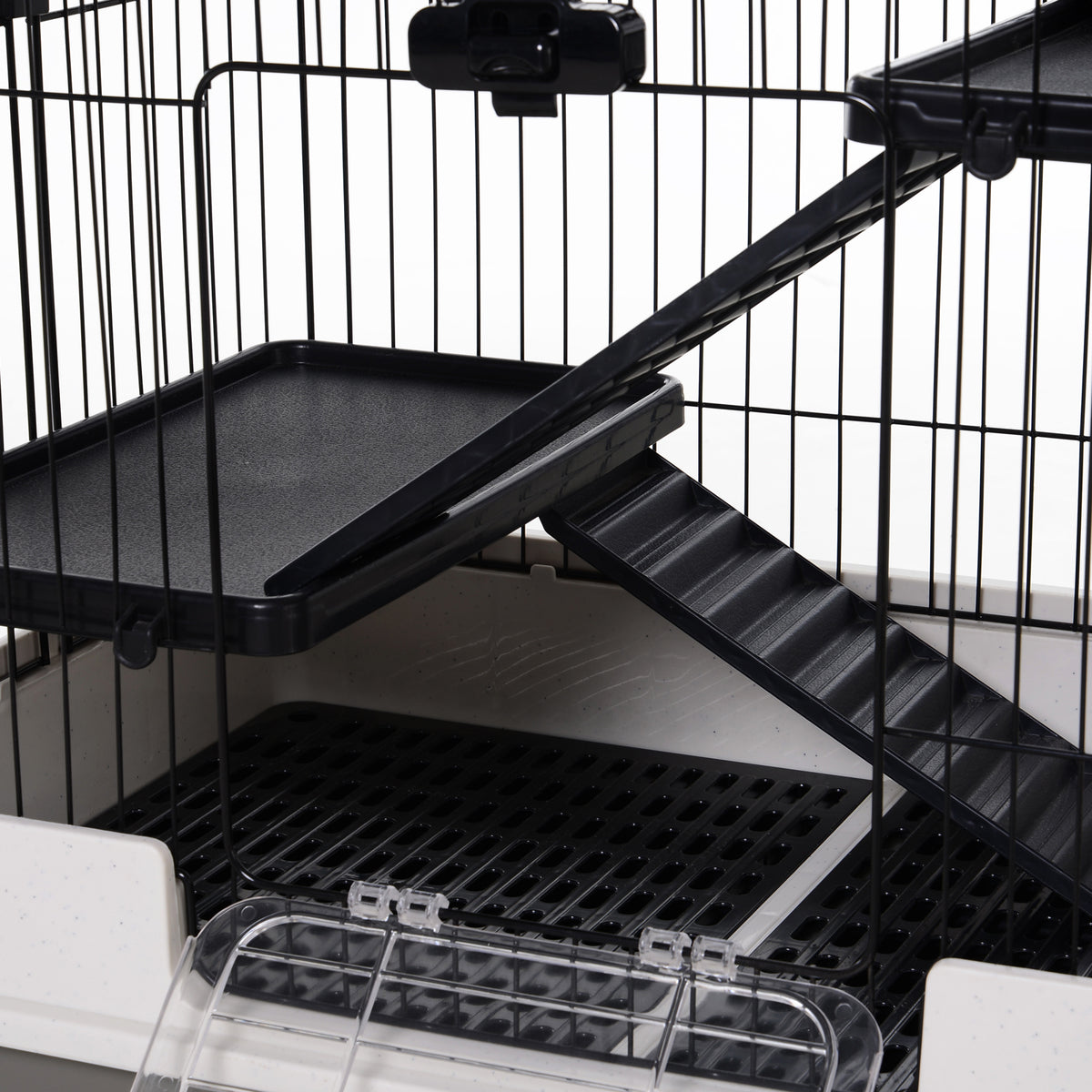 PawHut Four-Tier Small Animal Cage, for Bunnies, Ferrets, Chinchillas w/ Wheels, Tray - Black