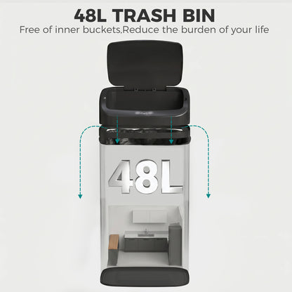 HOMCOM 48L Galvanised Steel Sensor Bin - Black