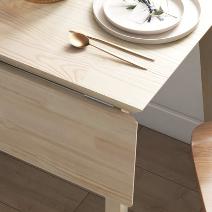 HOMCOM Solid Wood Folding Dining Table, Drop Leaf Table for 2-4 People, Natural Wood Finish