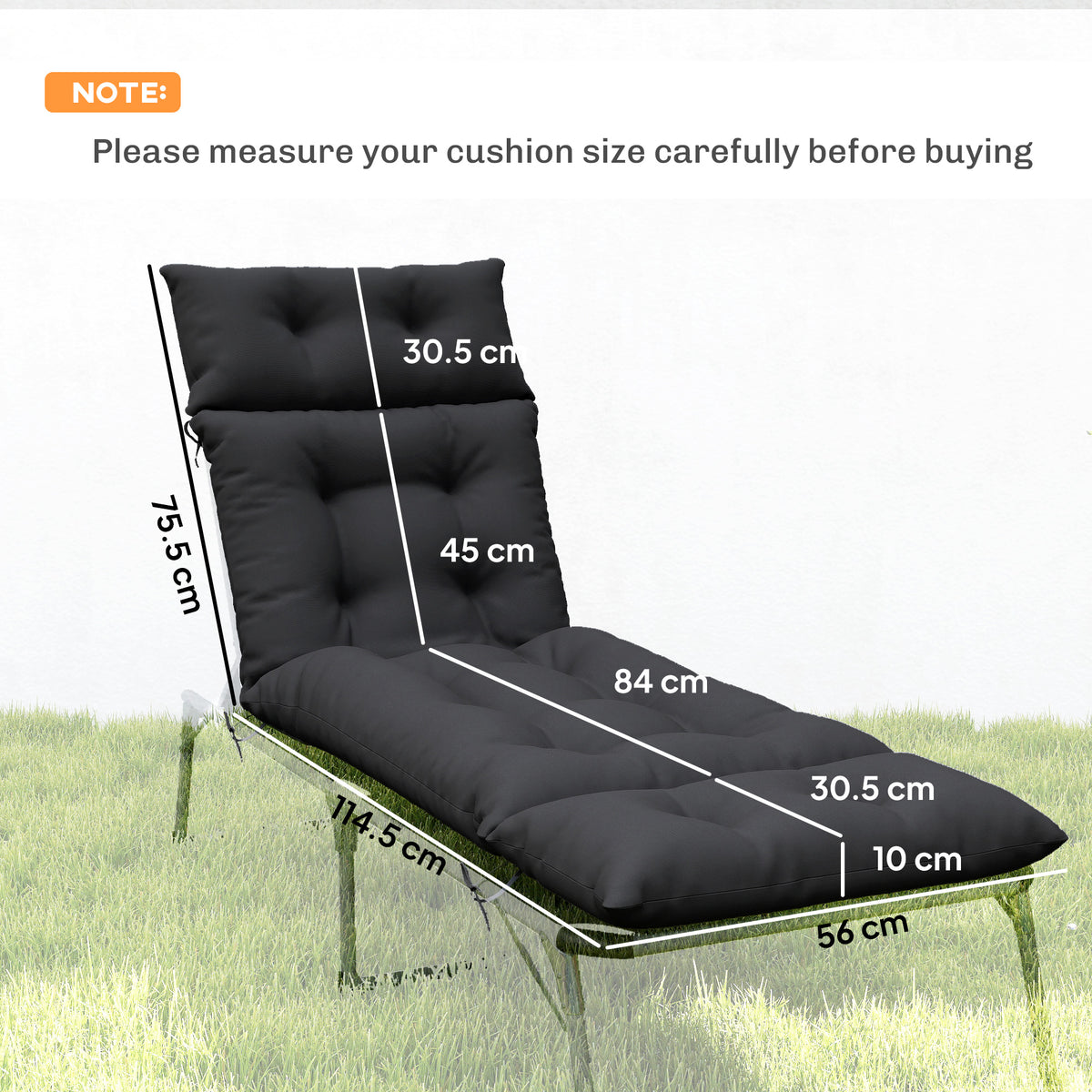 Outsunny Set of Two 190 x 56cm Sun Lounger Cushions - Black