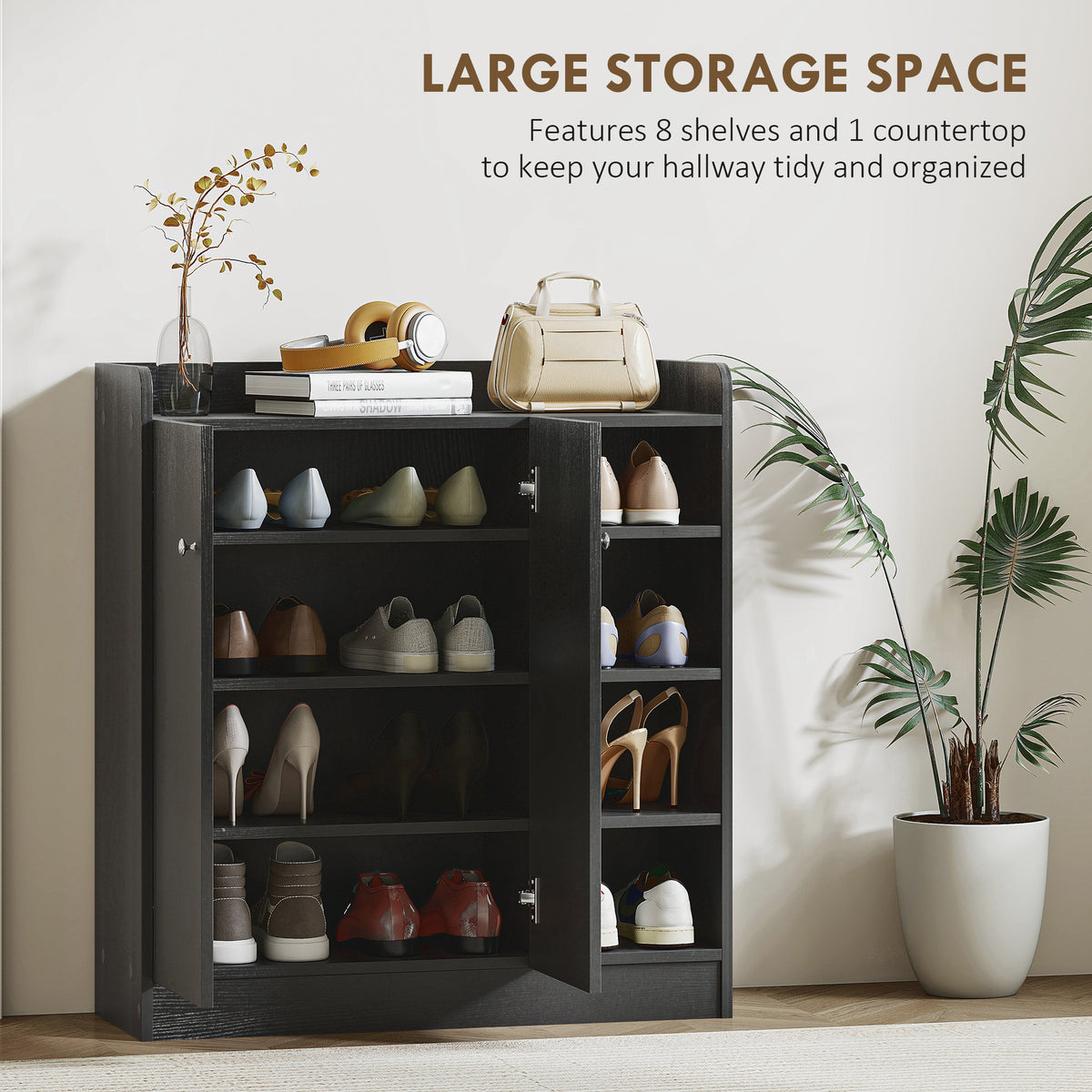HOMCOM Shoe Storage Cabinet with Adjustable Shelves - Black