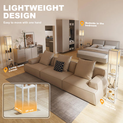 HOMCOM 3-Tier Floor Lamp with Shelves and Storage, Modern Corner Standing Lamp with Lampshade, Foot Switch for Living Room, Bedroom, Home Office, Bulb not Included, White