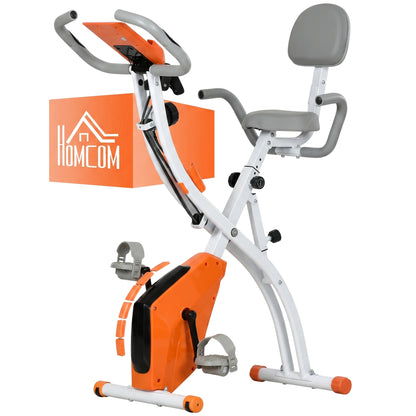 HOMCOM 2-in-1 Folding Exercise Bike with 8-Level Magnetic Resistance, Arm Resistance Band, Pulse Sensor, Orange