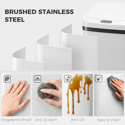 HOMCOM 48L Stainless Steel Sensor Bin - White