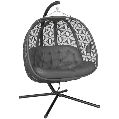 Outsunny Outdoor Double Hanging Chair with Cushion and Cup Holders, Charcoal Grey
