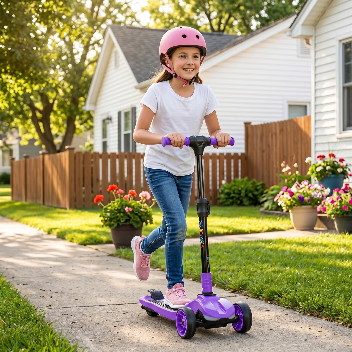 AIYAPLAY Three-Wheel Foldable Electric Scooter for Kids Aged 6-10 Years, Purple