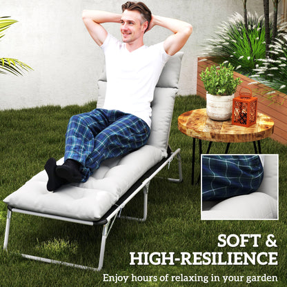 Outsunny Sun Lounger Cushions Only, 190 x 56 x 10 cm Garden Lounge Chair Cushions, UPF20+ 220gsm Fabric, Thick Sunbed Replacement Pads with 6 Ties, Light Grey